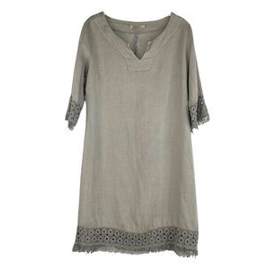 Alessia Pacini lace 100% linen shift dress Sz XS made in Italy‎